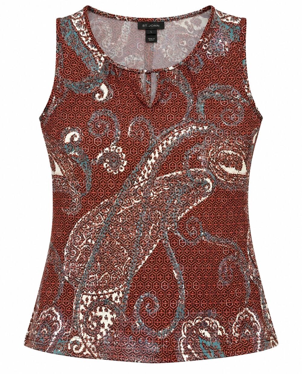 St. John Size Small Silk Paisley Blouse Sleeveless Luxury Preppy Sleeveless Top